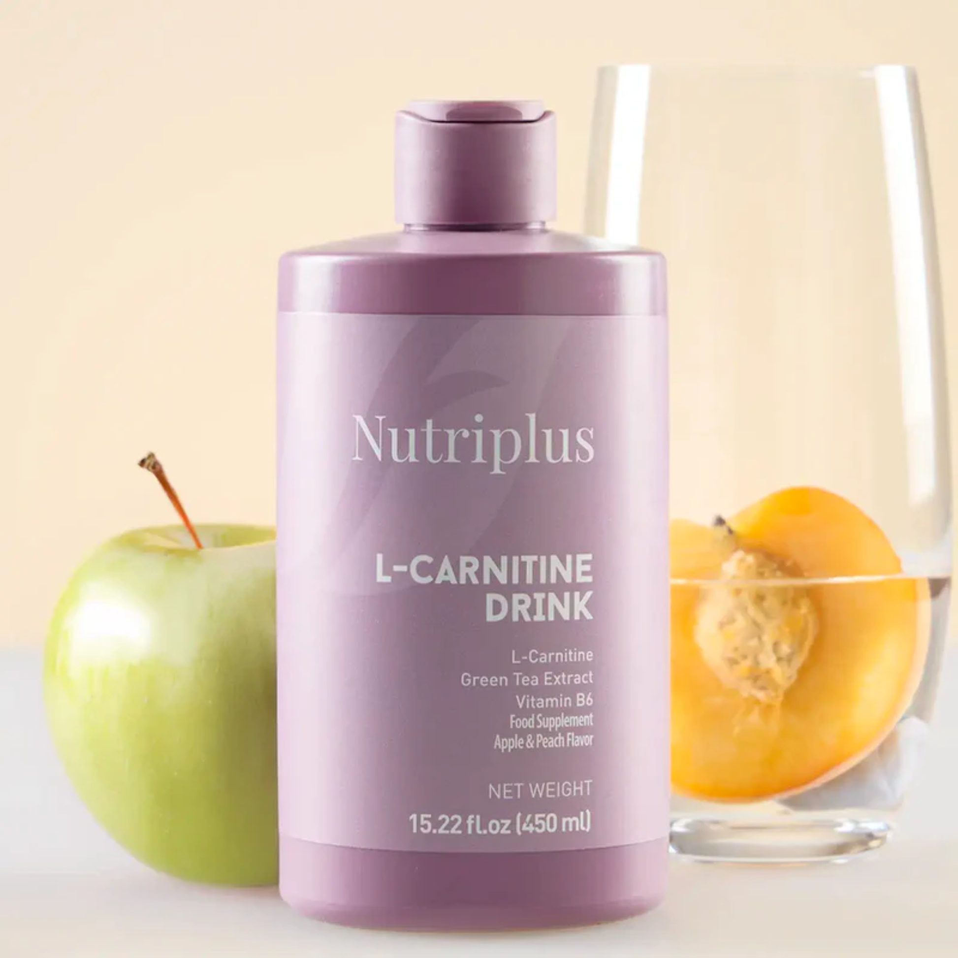 Nutriplus L-Carnitine Drink Apple & Peach Liquid Supplement (450ml)