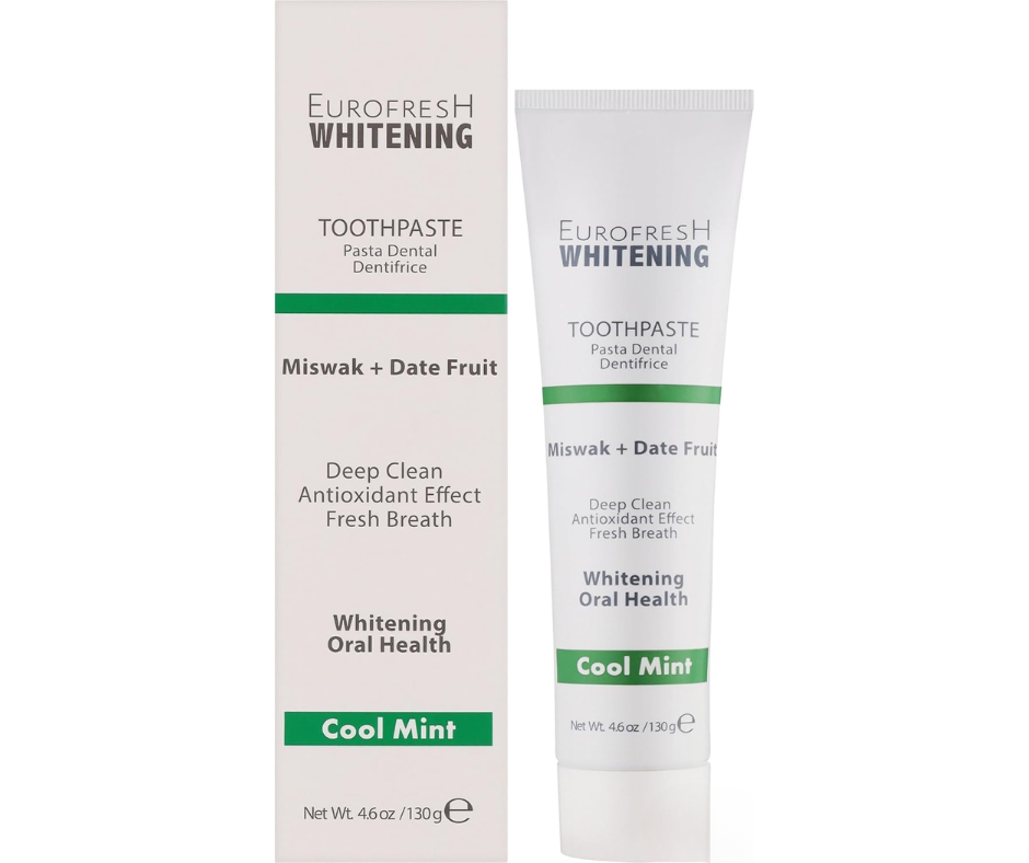 eurofresh whitening miswak and date fruit toothpaste with packaging